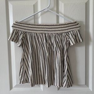 American Eagle Grey Striped Off-the-Shoulder Top